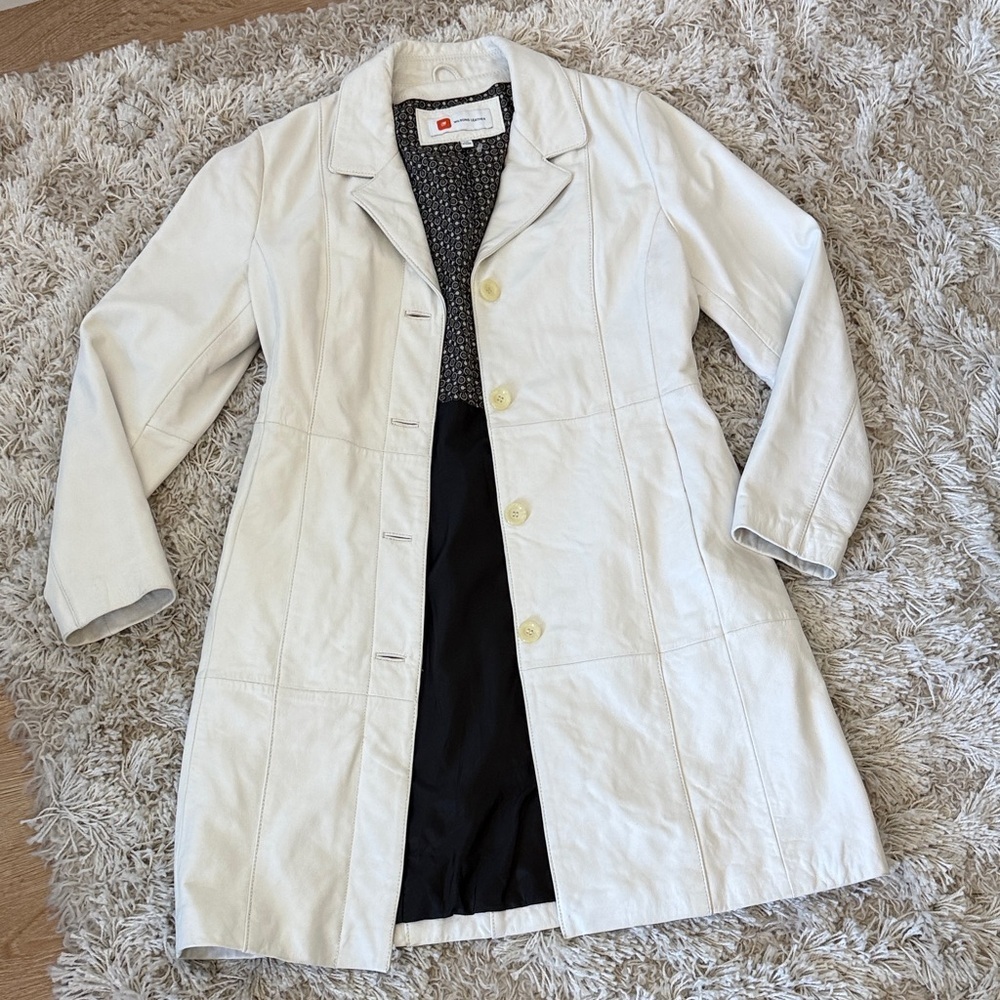 Wilsons Leather Vintage White 100% Leather Trench Coat Size M